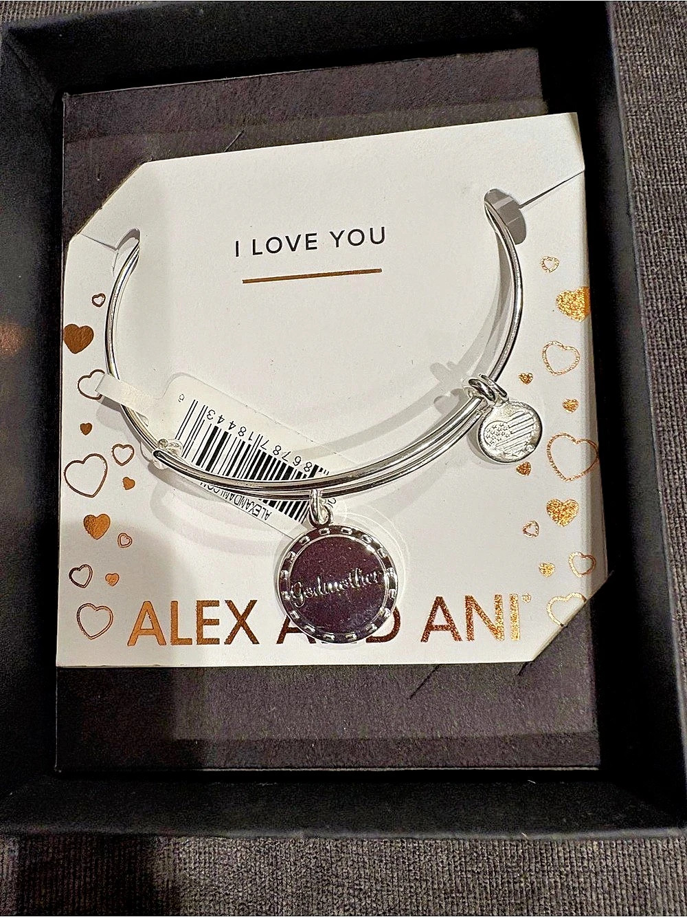 NWT Alex and Ani Because I Love You Godmother Charm Bangle Silver